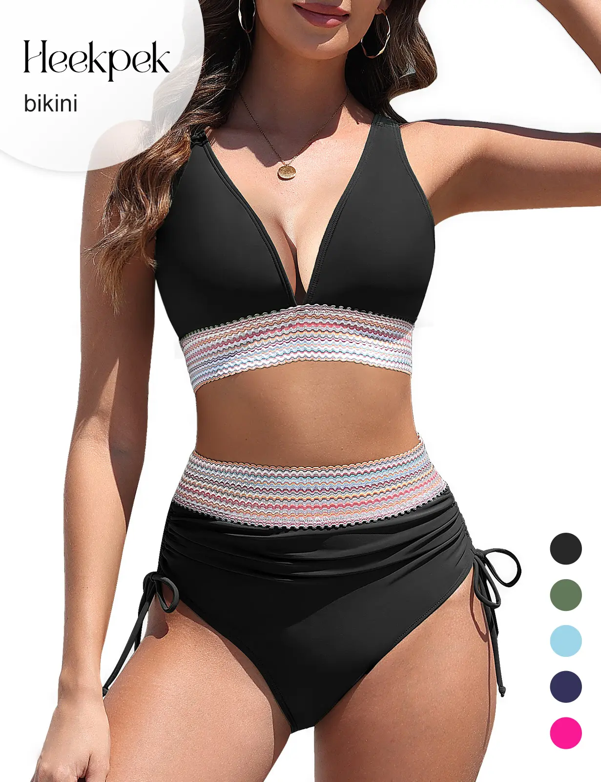 HEEKPEK Womens High Waisted Bikini Sets Tummy Control Color Block Two Piece Swimsuit Full Coverage Bathing Suit  #SummerWins SwimWeek #DealsForYouDays