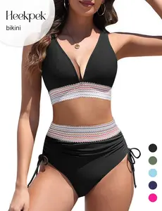 HEEKPEK Womens High Waisted Bikini Sets Tummy Control Color Block Two Piece Swimsuit Full Coverage Bathing Suit #summertok