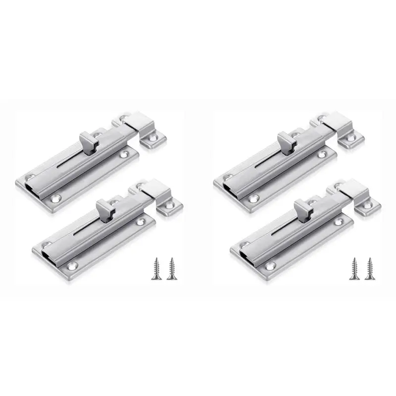 4Pcs Stainless Steel Slide Bolt Latch, Bathroom Stall Door Latch with Screw,Slide Locks for Inside Door Stall Hardware