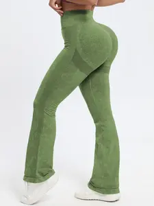 Women's Solid Color Ruched Textured High Waist Stretchy Workout Sports Leggings, High Stretch Casual Comfy Breathable Flare Leg Skinny Trousers for Yoga Gym Workout, Ladies Sportswear Yoga Activewear for All Seasons, Skinny Yoga Bottoms