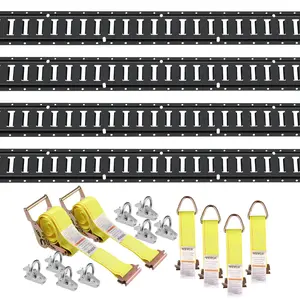 VEVOR E Track Tie-Down Rail Kit,  18PCS 5' E-Tracks Set Includes 4 Steel Rails & 8 O-Ring Anchors & 4 Tie-Offs with D-Ring & 2 Ratchet Straps, Securing Accessories for Cargo Motorcycles Bikes, 2000 lbs