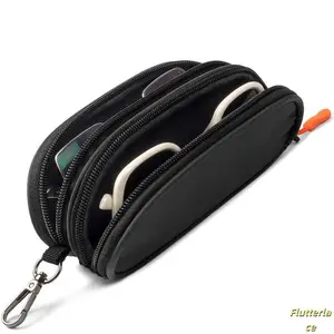 Double Soft Eyeglasses Case with Zipper Clip-On Sunglasses Pouch Portable Lightweight Glasses Holder with Keychain Hook Travel Eyewear Storage Bag for Men Women Daily Carry Backpack Purse Organizer