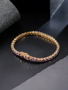 1pc  ICED CHICS 4mm purple zircon bracelet, hip-hop casual style accessory, unisex, couple style, Fashionable Couple Bracelet, jewelry accessory, chain bracelet, Couples Bracelet