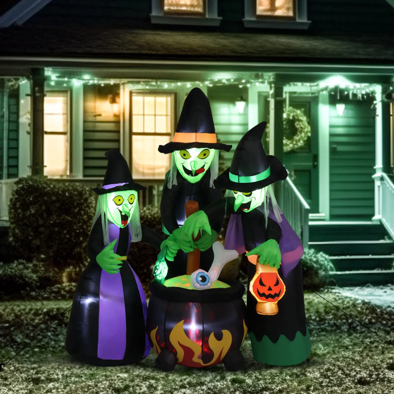 Ubesgoo 6FT Halloween Inflatable 3 Witches with LED Lights, Outdoor Blow Up Yard Decorations for Lawn Garden Home