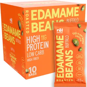 Rēl Snacks Buffalo Crunchy Roasted Edamame Beans 0.9OZ 10 Pack Protein Fiber High Protein Low Carb Keto Friendly Snack