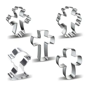 5-Style Cookie Cutter/Mold Set for Biscuits & Cross-Shaped Cookies, DIY Fondant & Pastry Baking