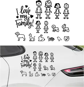 Family  Sticker,  I Love My Family Cartoon Auto Decorative Sticker, Family Figures Pets   for Bumper Window Laptop Fridge Luggage,  Accessories
