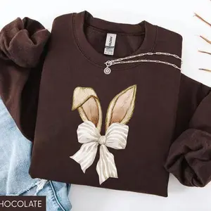 Cute Easter Bunny Ears Sweatshirt & T-shirt, Minimal Spring Graphic Tee, Bunny Lover Gift for Men and Women, Apparel Made In The USA		