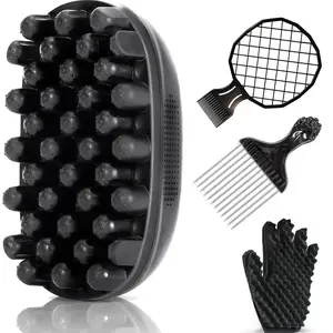 4PCS Twist Curl Easy Styling Kit for Men, Afro Twist Curl Sponge Brush Set with Hair Pick, Curl Comb & Textured Styling Glove for Defined Coils, Waves & Natural Short Hair Texture Control, Multiple Uses