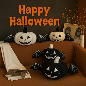 45Cm Halloween Pumpkin Plush Toy with Wings - Adorable Black And White Bat Wing Stuffed Animal, Charming Ghost Decoration for Trick Or Treat, Quirky Unique Plush Gift Collection, Birthday And Holiday Presents
