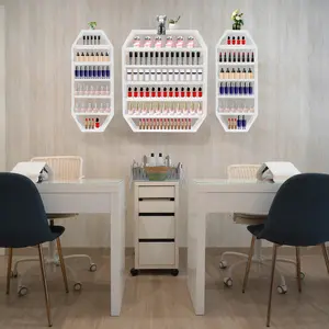 CNCEST Wall Mounted Nail Polish Display Rack, 3-Piece White Metal Organizer Shelf with Wavy Design for Nail Salon, Store Counter & Home Decor, Holds 10kg