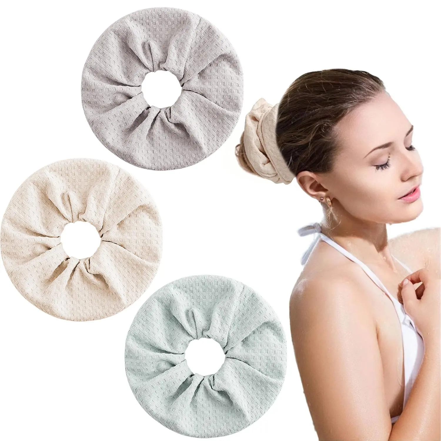 Large Microfiber Hair Drying Scrunchies Infused with Camellia Oil, Fast Dry Soft Absorbent Hair Towel Ponytail Holder Bobble Ropes, Anti-Frizz Wet Dry Hair Accessories for Women