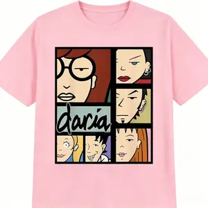 Women's Short-Sleeve T-Shirt - Minimalist Basic Casual Streetwear, Daria Anime-Inspired Colorful Character Print, Round Neck, Smooth Fit, Athletic All-Season Daily Wear, Thanksgiving Easter Valentines Day Gift Top, Tshirt