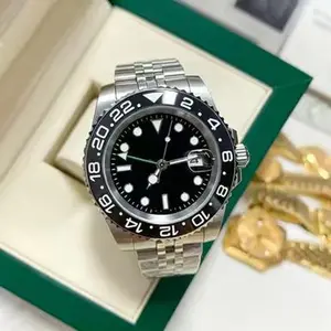 Dual Time Zone Automatic Mechanical Watch| Black Ceramic Bezel Five-link Stainless Steel Men Wristwatch with Date Display