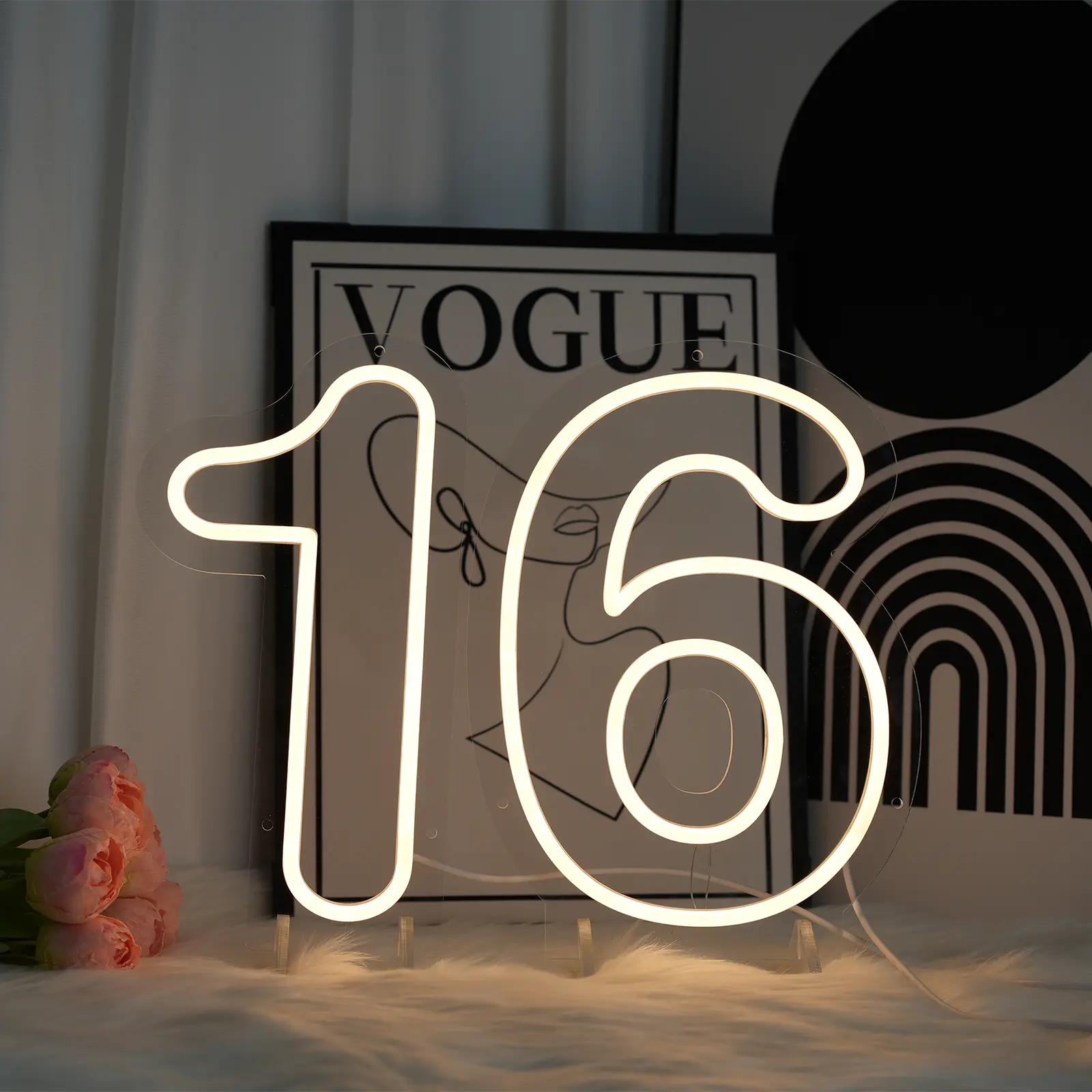USB-Powered Dimmable Neon Number Sign (0-9) - Home Improvement Neon Light for Wedding, Birthday Decor