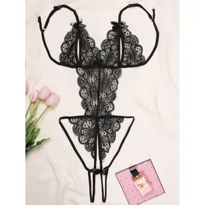 Tease & Ease Sexy Lace Teddy Bodysuit Women Deep V Lingerie One Piece Soft & Comfortable Elegant Lightweight