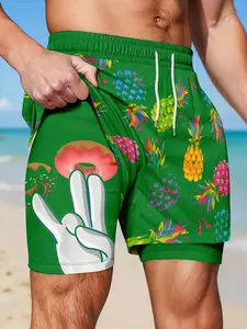 Men's Casual Beach Shorts, Pineapple Print, Drawstring Waist, Comfortable Summer Fashion, Perfect for Vacation, Swimwear Shorts
