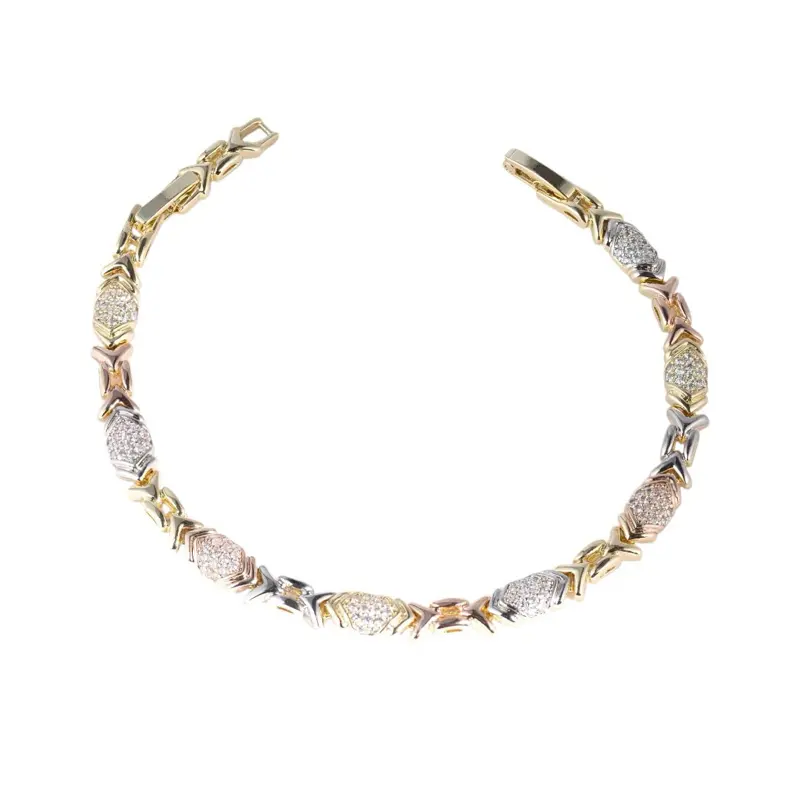14 Karat Gold Plated Chevron Link Bracelet - Iced Details, Multi-Tone Drip Design, 7-7.5in Adjustable, Bling Aesthetic Exquisite Trendy Costume Jewelry Accessory, Gold Plated Bangles, 7-7.5 Inches