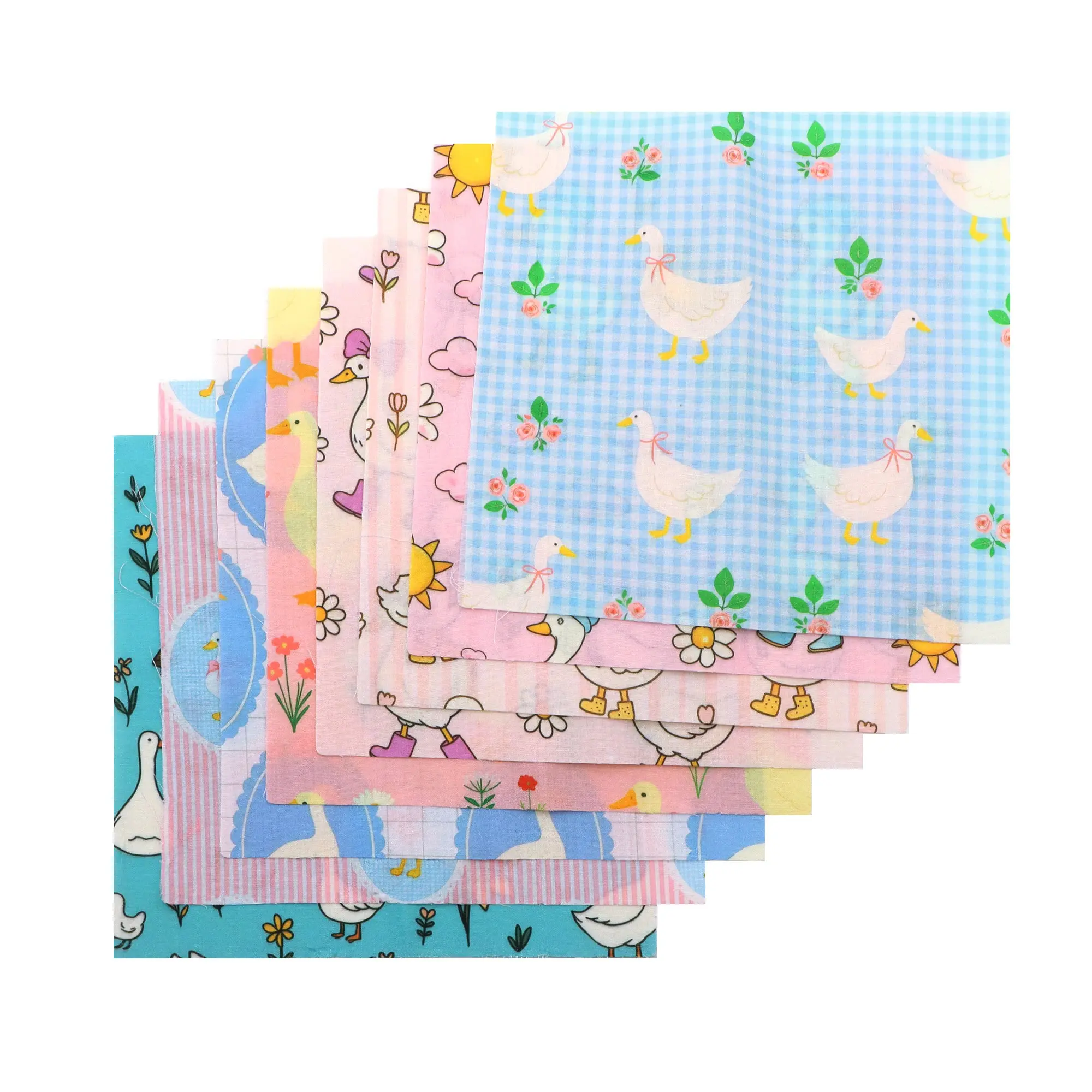8pcs Cute Duck Goose Flower Pattern Fat Quarters 100% Polyester Quilting Fabric Assorted Bundles 7.8”x7.8”- for Beginner Craftsmen, Quilting & Sewing Project, Patchwork, Home Textile Decor, Diy Crafts, Gifts Ideas