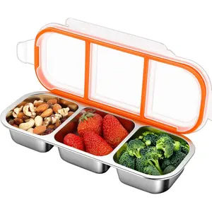3 Pack Stainless Steel Snack Container for  & Adults - Large - Leak-Proof 3-Compartment Stackable Snack Lunch Box for , School, Work & Travel