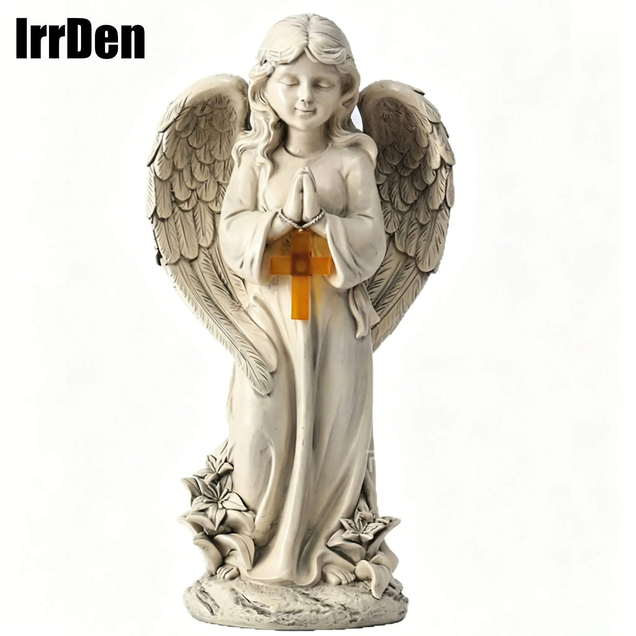 【IrrDen】 White Angel Religious Prayer Statue with Warm Light - Home Decor, Garden Ornament, Ornate Religious Decor, Stylish Religious Decor Housewarming gifts