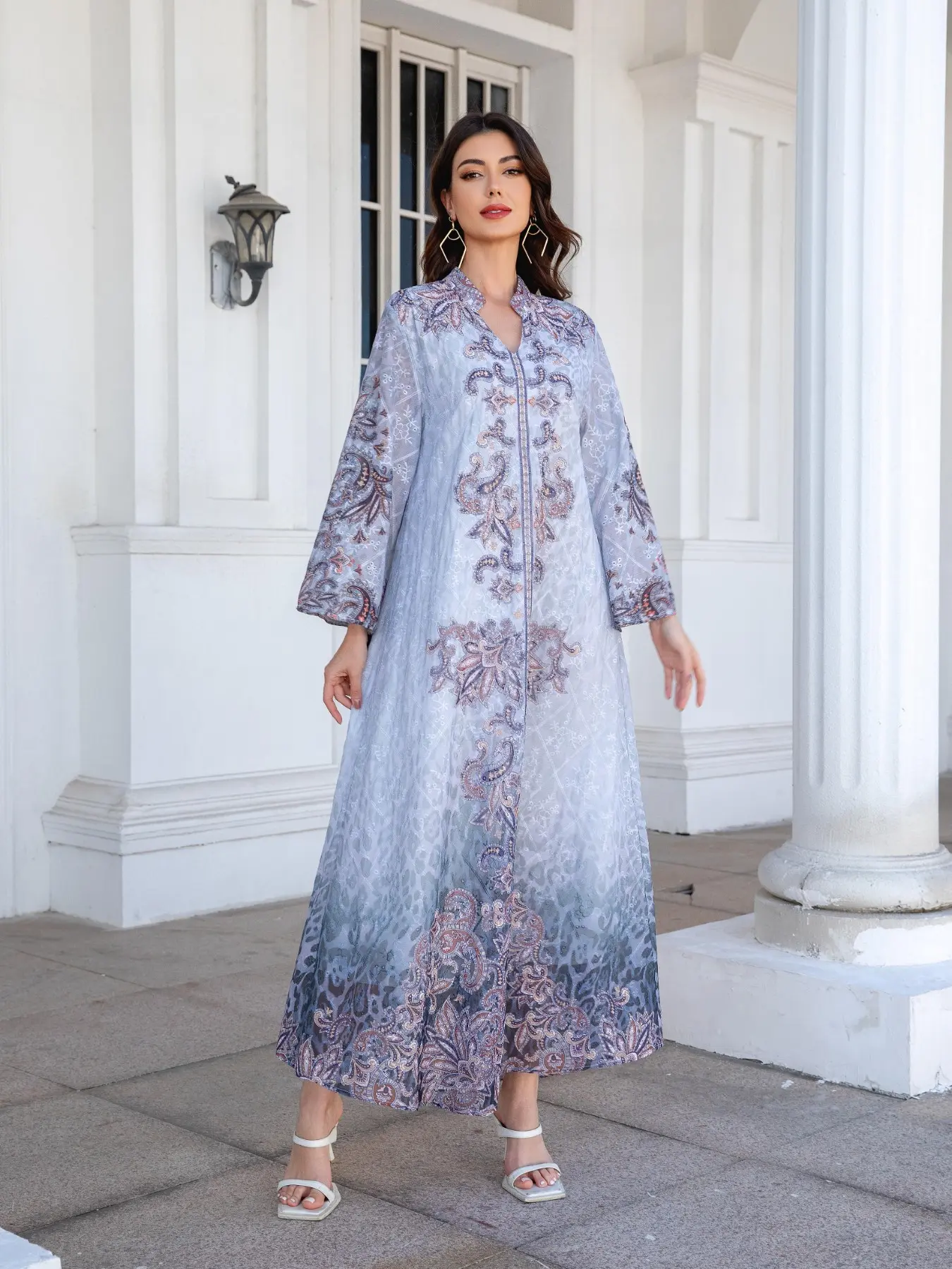 Middle Eastern Muslim Women's Embroidered Long Robe Dress, Printed Rhinestone Abaya, Islamic Clothing, Modest Muslim Outfits, Elegant Floral Design, Perfect for Casual Wear