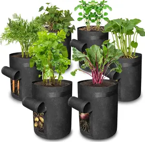 6 Pack  10 Gallon Vegetable Grow Bags with Access Flap and Handles, Suitable for Planting Potato, Taro, Beets, Carrots, Onions, Peanut