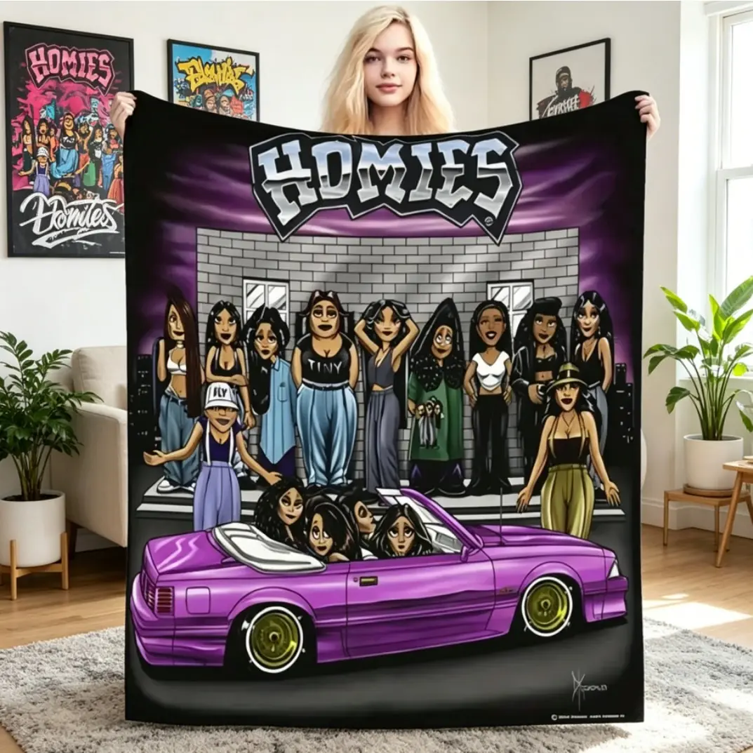 HOMIES Retro Cartoon Flannel Blanket Soft Cozy Lightweight Throw for Adults Kids Sofa Bed Travel Teen Room Decor Birthday Gift
