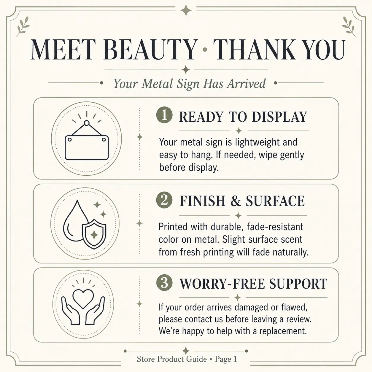 Metal Sign After-Sale Instructions Manual