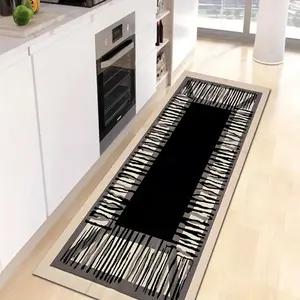 One black-brown striped kitchen rug, diatomaceous earth material, water-absorbent and slip-resistant, suitable for kitchen, home office, laundry room, bathroom - decorative use, washable, Washable kitchen rugs