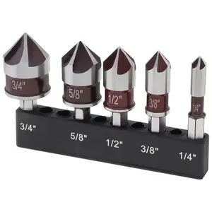 5 count Countersink Drill Bit Set,  HSS Countersink Drill Bit with 82-, 5 Flutes 1/4 Inch Quick-Change Hex Shank, 1/4 Inch to 3/4 Inch Size, Counter Sink Drill Bits for , Metal, Plastic