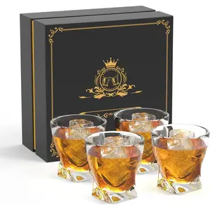Whiskey Glass with Luxury Box, 10 oz Crystal Old Fashioned Lowball Rocks Glasses, Gift for Men Drinking Scotch Bourbon Cocktail Liquor Vodka Malt Cognac (4)