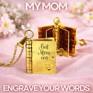 Best Mom Ever Initial Non Tarnish Charm Adjustable Chapter Book Necklace with Openable 6 Pages Stainless Steel for Women Mother Jewelry Gifts