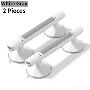 2Pcs Suction Safety Grab Bar No Punch Bathroom Handrail Non Slip Shower Support Handle Reusable Wall Suction Grip Bar For Home Toilet Bathtub Elderly Kids Household Use White Gray