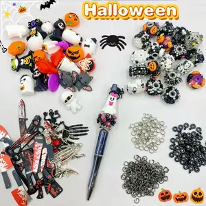 Halloween handmade DIY set, 30pcs silicone focal beads, 10pcs fancy beads, 30pcs Halloween fake knife pendants, 200pcs jump rings+100pcs hookers, Halloween charms