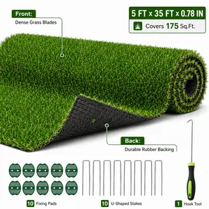 Easy Install Artificial Grass Turf, Cuttable Pet Safe Fake Grass for Dogs, 0.78in Thick Dense Synthetic Lawn for Backyard Patio, No Mowing Waterproof， 0.78-in Four-Color Autumn Grasses ，