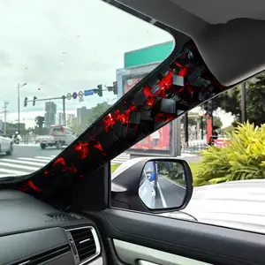 Jdm Car Interior A-Pillar Modification Kit, Upgrade Dark Geometric Pattern Self-Adhesive Elastic Sticker Set, Universal Fit, Graphic Decal, Car Interior Decor, Car Accessories