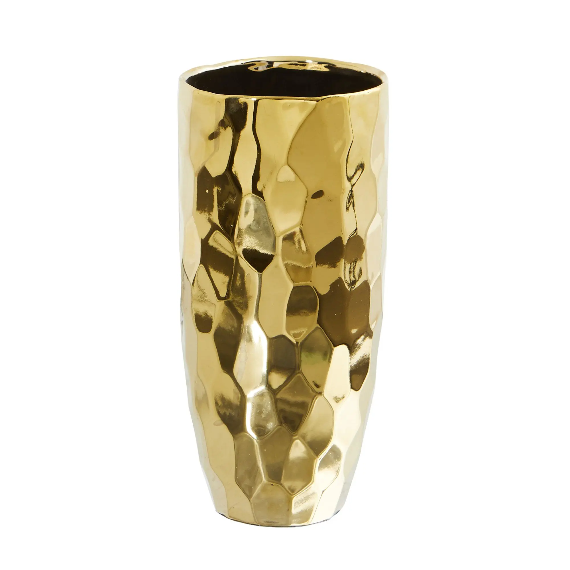 10 In Gold Cylindrical Designer Vase - Hollywood Glam Home Accessory, Standing Centerpiece for Flowers, Gold Vases