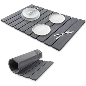 Stone Drying Mat for Counter, 24"x16" Large Diatomaceous Earth Stone Dish Drying Mat, Fast Absorbing Foldable Quick Dry Stone Sink Mat for Dishes, Pans & Utensils (Gray)