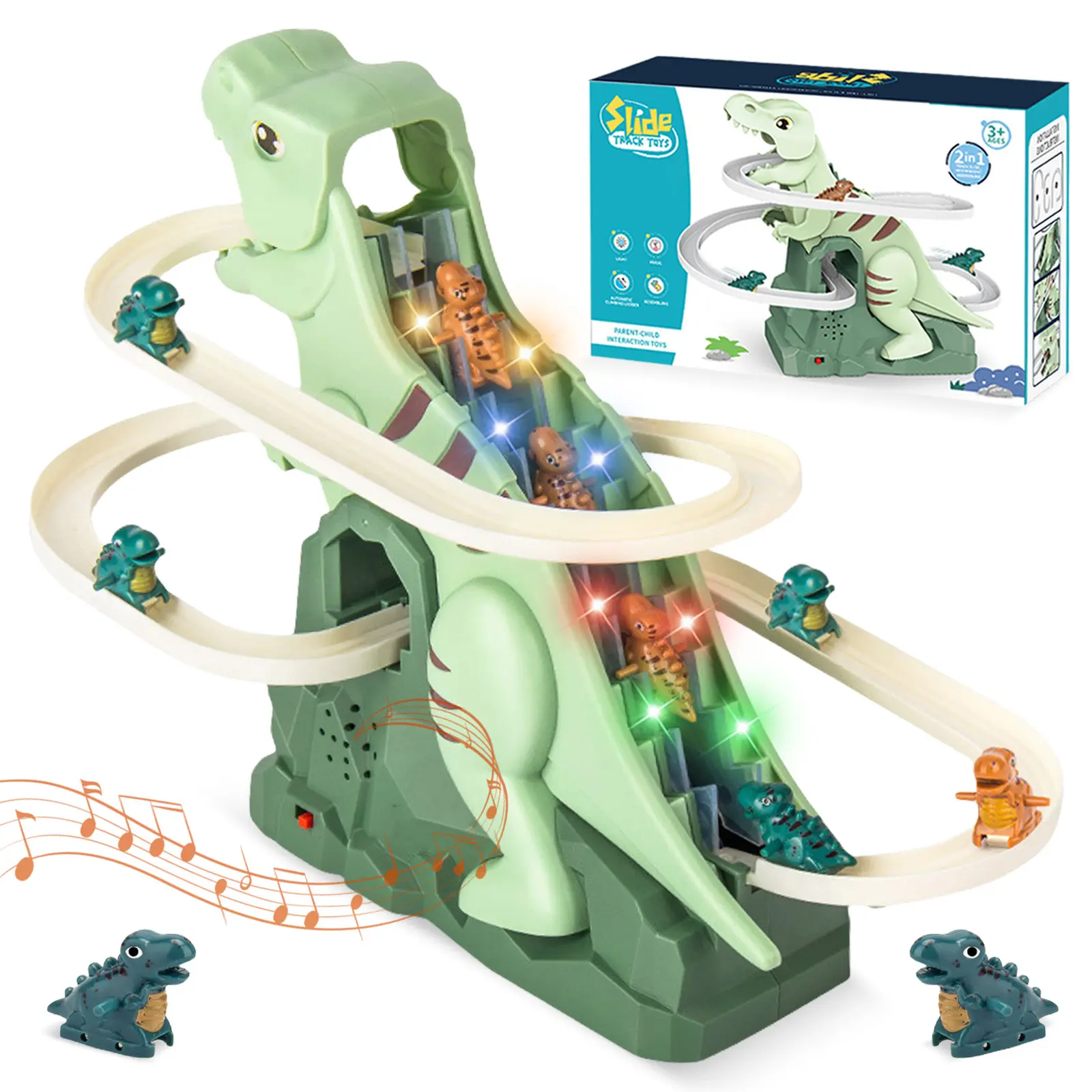 Dinosaur Climbing Slide Toys, Dinosaur Track Games Dinosaur Car Track Adventures With Stairs Climbing, Light Roller Toys For Toddlers Kids Boys Girls Ages 3+