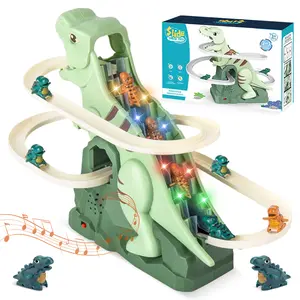 Dinosaur Climbing Slide Toys, Dinosaur Track Games Dinosaur Car Track Adventures With Stairs Climbing, Light Roller Toys For Toddlers Kids Boys Girls Ages 3+