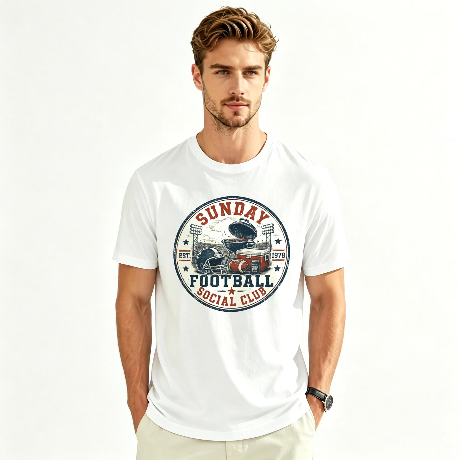 Men's Vintage Print Short-Sleeve Casual Football Tailgate Tee - Breathable Soft Cotton Unisex Menswear Top for Game Day BBQ Parties