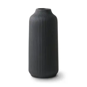 Nordic Ceramic Vase 8" Black Matte – Scandinavian Boho Home Decor