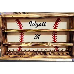 Baseball ring Display personalized | Handmade wooden medal display with acrylic stitching and custom name sign .