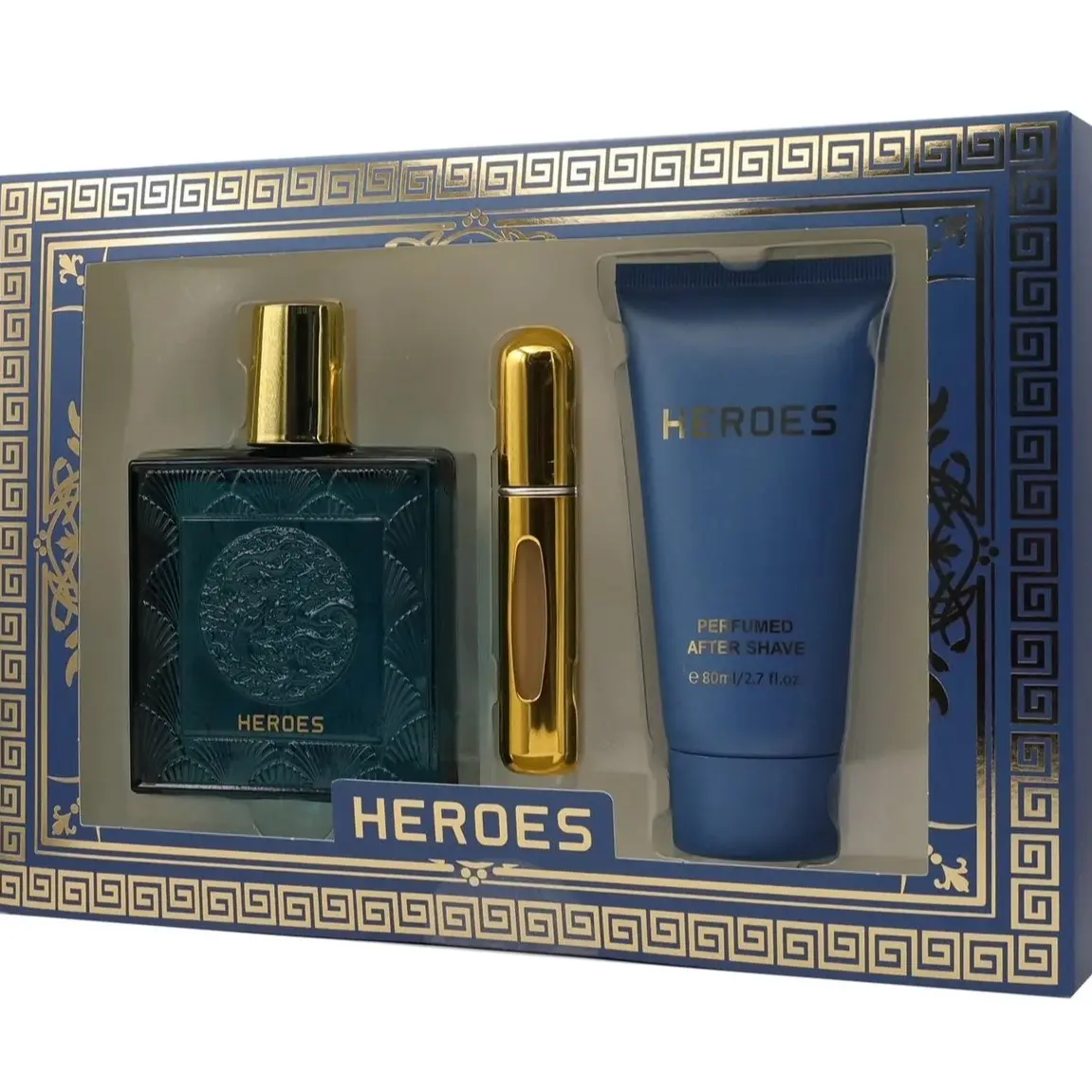 Heroes Cologne Set - 3.4 oz Eau de Parfum, 0.6 oz Travel Spray, & 2.7 oz After Shave - Perfect Gift for Men with Tonka Bean Scent