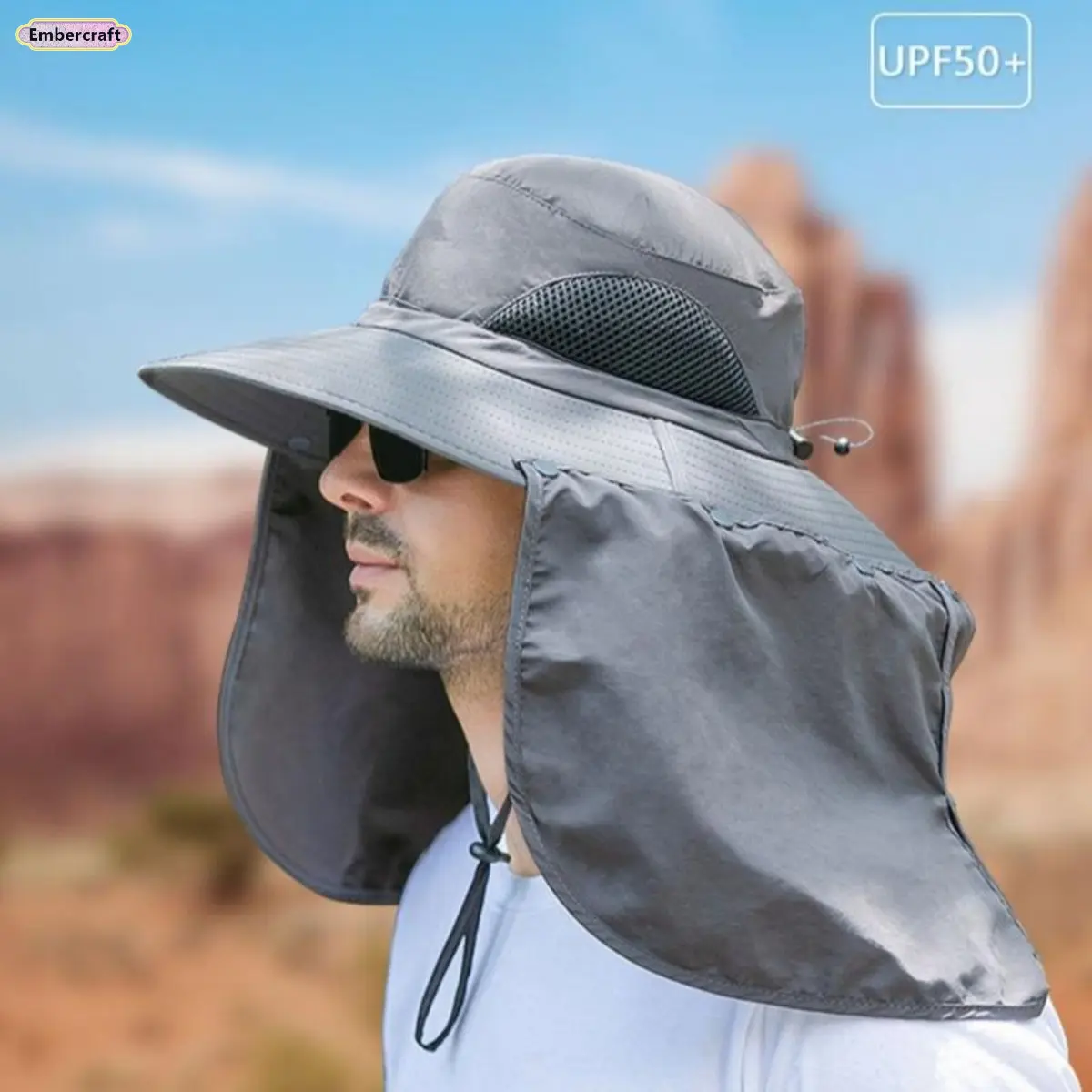 Unisex UPF50+ Sun Sports Bucket Hat, Waterproof Lightweight Breathable with Detachable Neck Flap, Adjustable Quick-Dry for Hiking, Camping, Sports Hat, Sun Hat