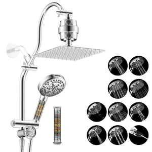 Hibbent Dual Filter All Metal 10"Rainfall Showerhead Combo, High Pressure Filter Shower Head with 10-Spray Mode Handheld, Innovative 4-way Diverter with Pause Mode, 71'' Shower Hose and Holder, Chrome