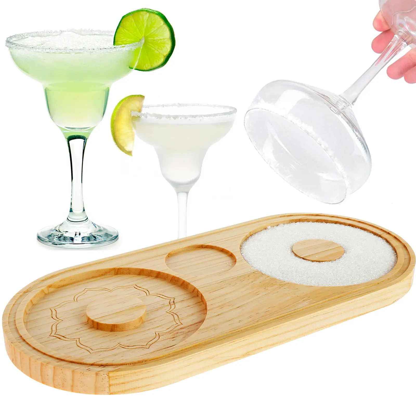 Margarita Salt Rimmer, Bamboo Glass Rimmer with Double Plate - Reusable 2-in-1 Salt Box Spice Container, Professional Bartender Tool for Cocktail & Margarita Glasses