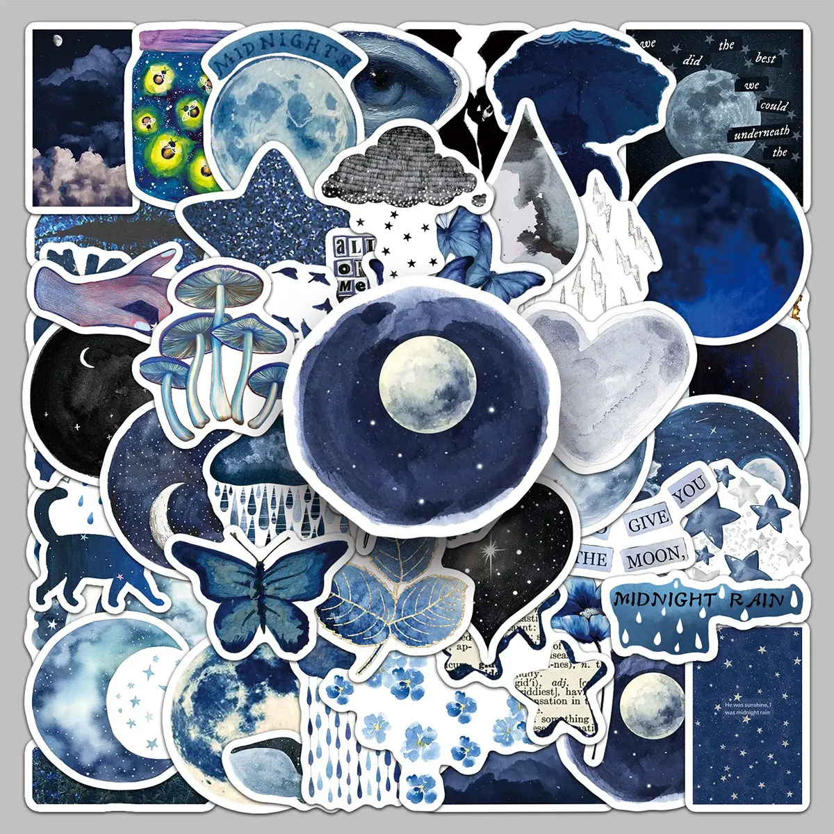 50pcs rainy night cartoon small fresh graffiti personality trend stickers diy storage box mobile phone case desktop waterproof stickers