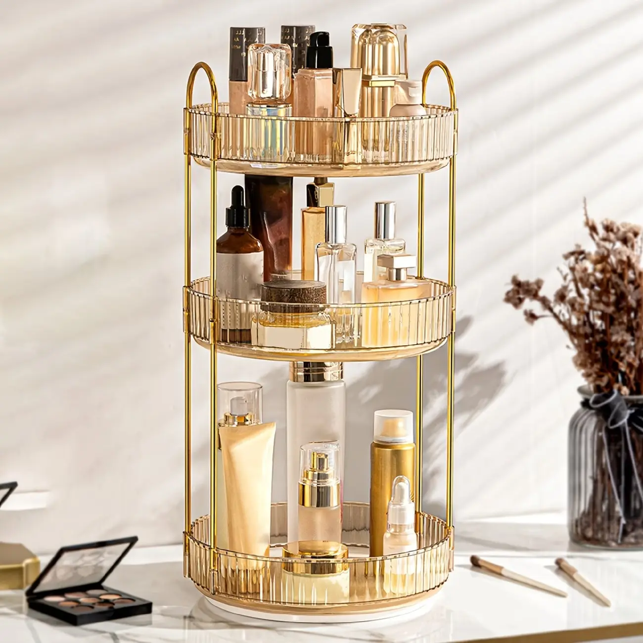 360° Rotating Transparent Acrylic Cosmetic Organizer Box - Large Cap., Multi-Tier, with Lipstick Holder, Bathroom Accessories Storage for Vanity, Birthday Gift for Girlfriend